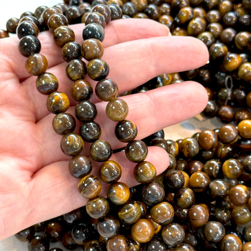 Tiger Eye 8mm Round Beads – Full Strand of 45 Natural Gemstone Beads
