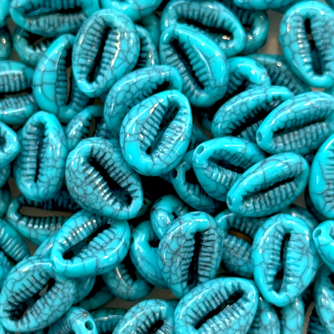 Acrylic Cowrie Shell Turquoise Beads – 50g Pack