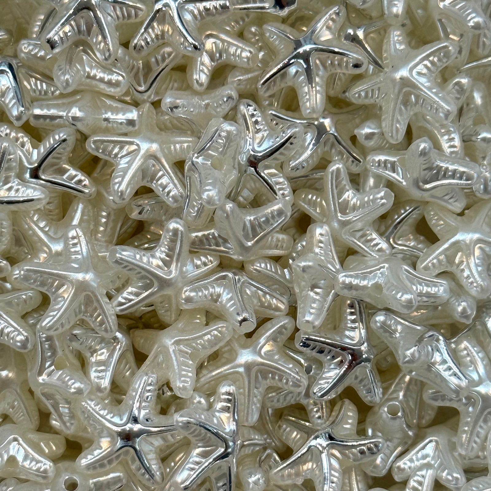 Pearl & Metallic Silver Acrylic Starfish Beads