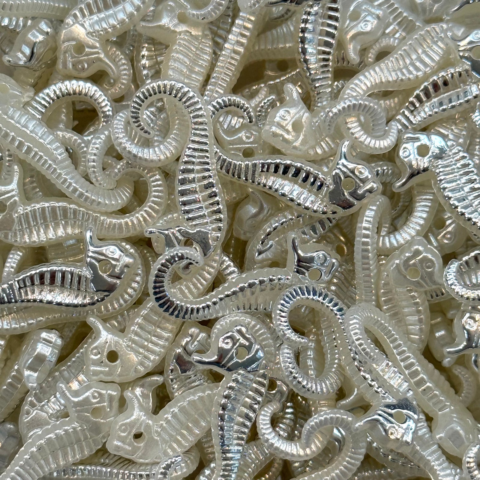 Pearl & Metallic Silver Acrylic Seahorse Beads 