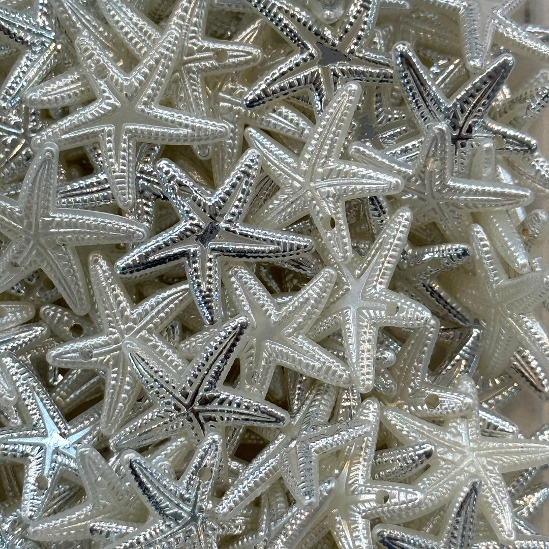 Pearl &amp; Metallic Silver Acrylic Starfish Charms