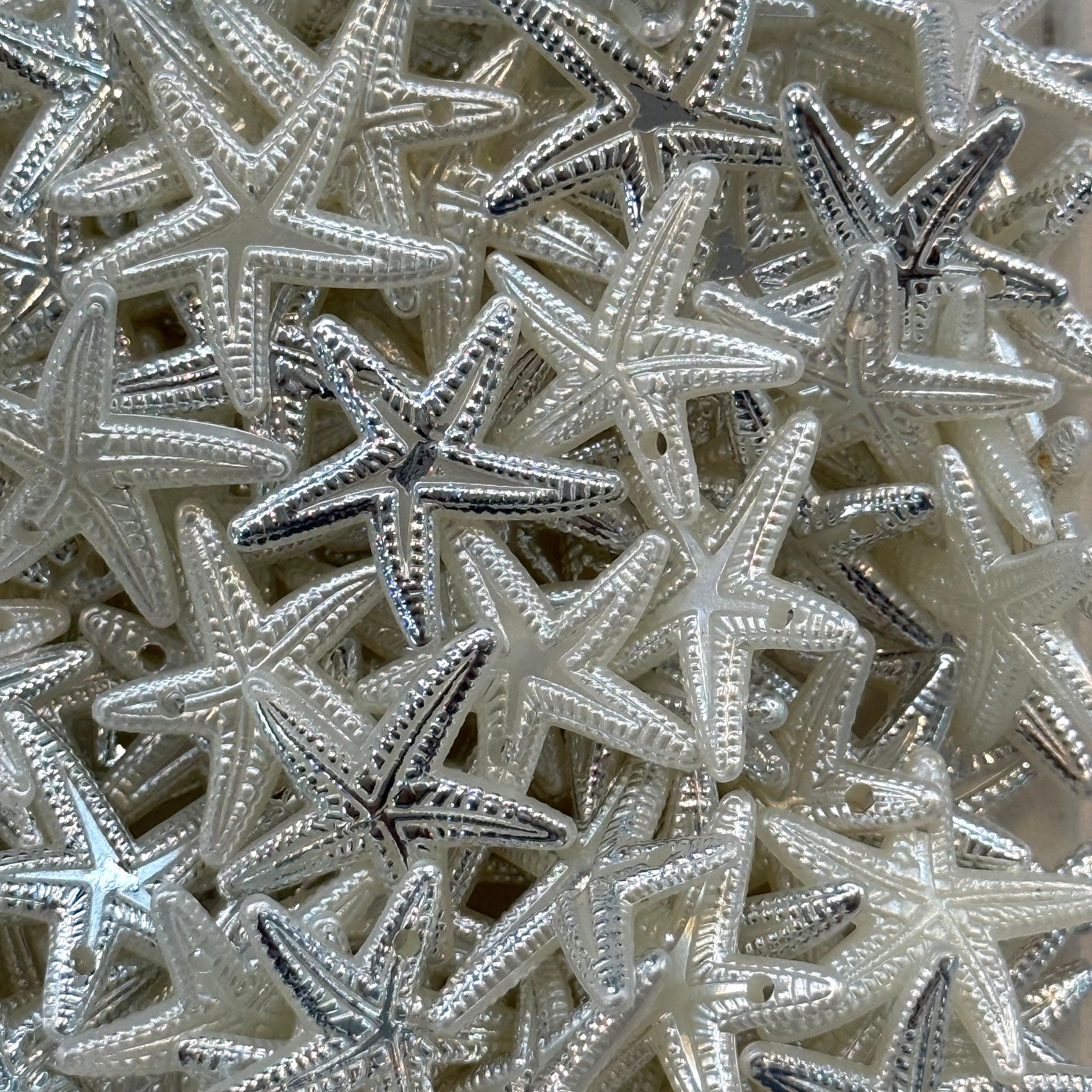 Pearl & Metallic Silver Acrylic Starfish Charms