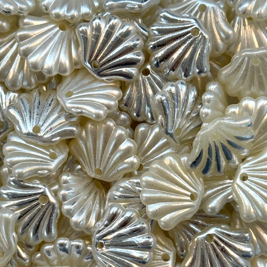 Pearl &amp; Metallic Silver Acrylic Shell Beads