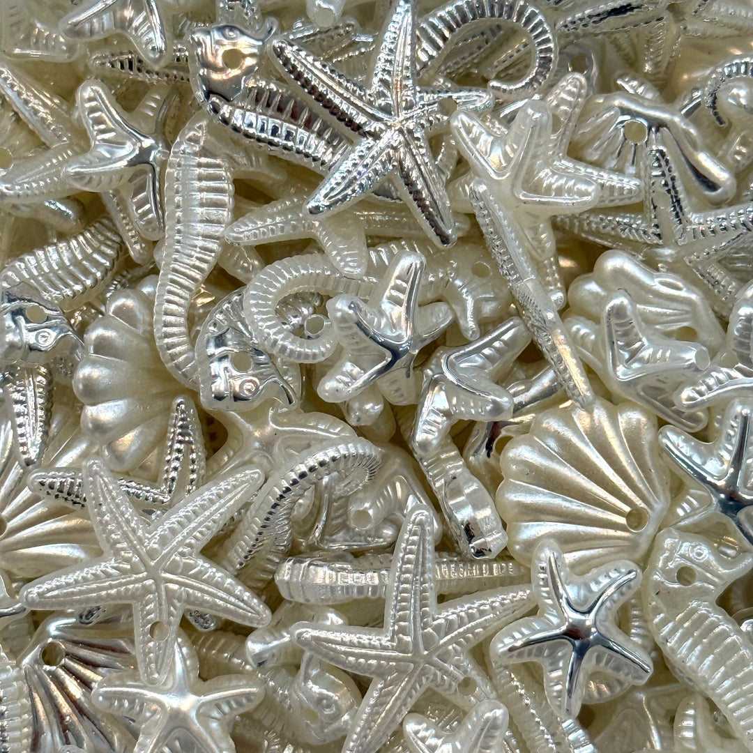 Pearl &amp; Metallic Silver Ocean Mix Acrylic Beads 