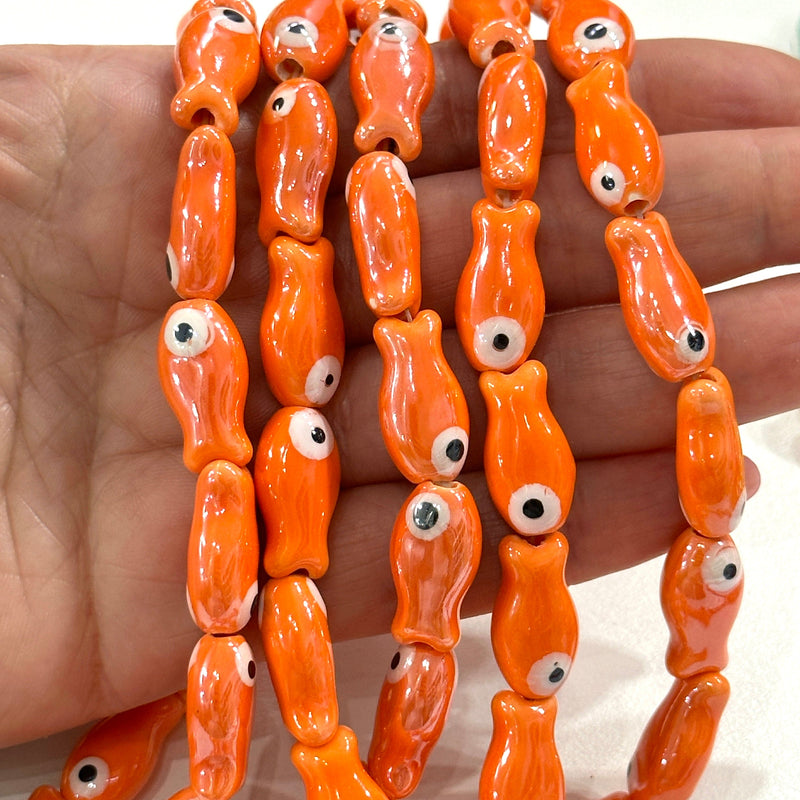 Hand Made Ceramic Orange Fish Charms, 3 pcs in a pack