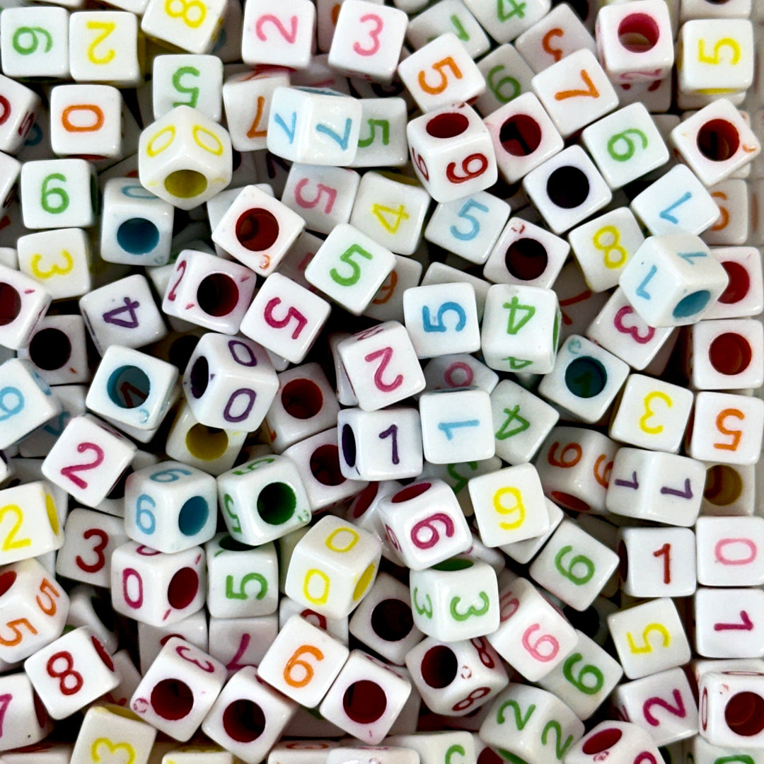 Acrylic cube white with coloured numbers beads for jewellery making,1000 pcs pack