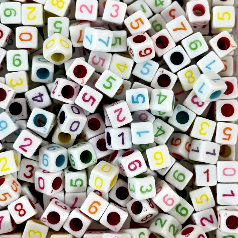 Cube en acrylique blanc avec perles numérotées colorées pour la fabrication de bijoux, paquet de 1000 pièces