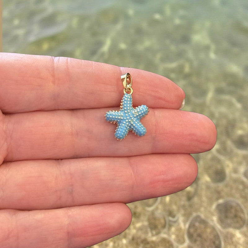 24Kt Gold Plated Ocean Blue Enamel Starfish Charm
