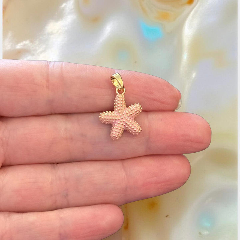 24Kt Gold Plated Baby Pink Enamel Starfish Charm