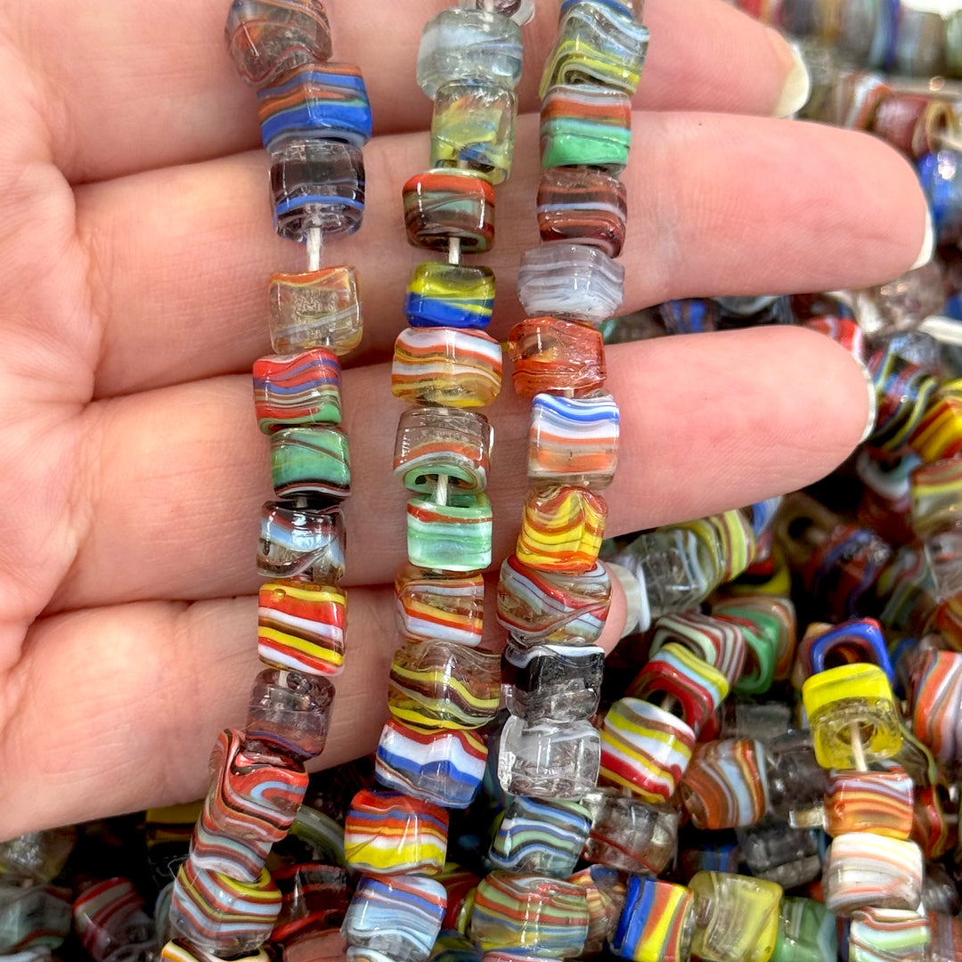 Traditionelle türkische handgefertigte Würfelglasperlen, Glasperlen mit großen Löchern, 25 Perlen in einer Packung