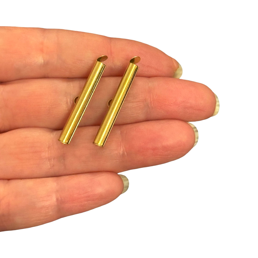 Waterproof 24Kt PVD Gold Plated Stainless Steel Slide End Tubes for Miyuki – 30mm Beadwork Ends for Delica &amp; Seed Beads, Pair
