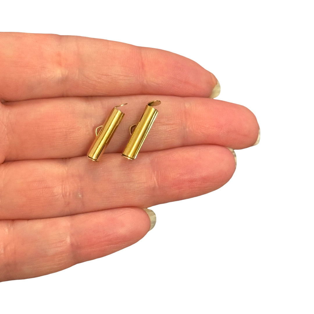 Waterproof 24Kt PVD Gold Plated Stainless Steel Slide End Tubes for Miyuki – 15mm Beadwork Ends for Delica &amp; Seed Beads, Pair
