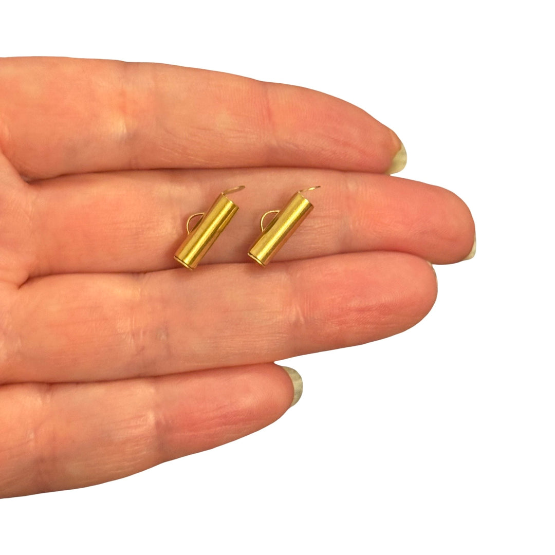Waterproof 24Kt PVD Gold Plated Stainless Steel Slide End Tubes for Miyuki – 13mm Beadwork Ends for Delica &amp; Seed Beads, Pair