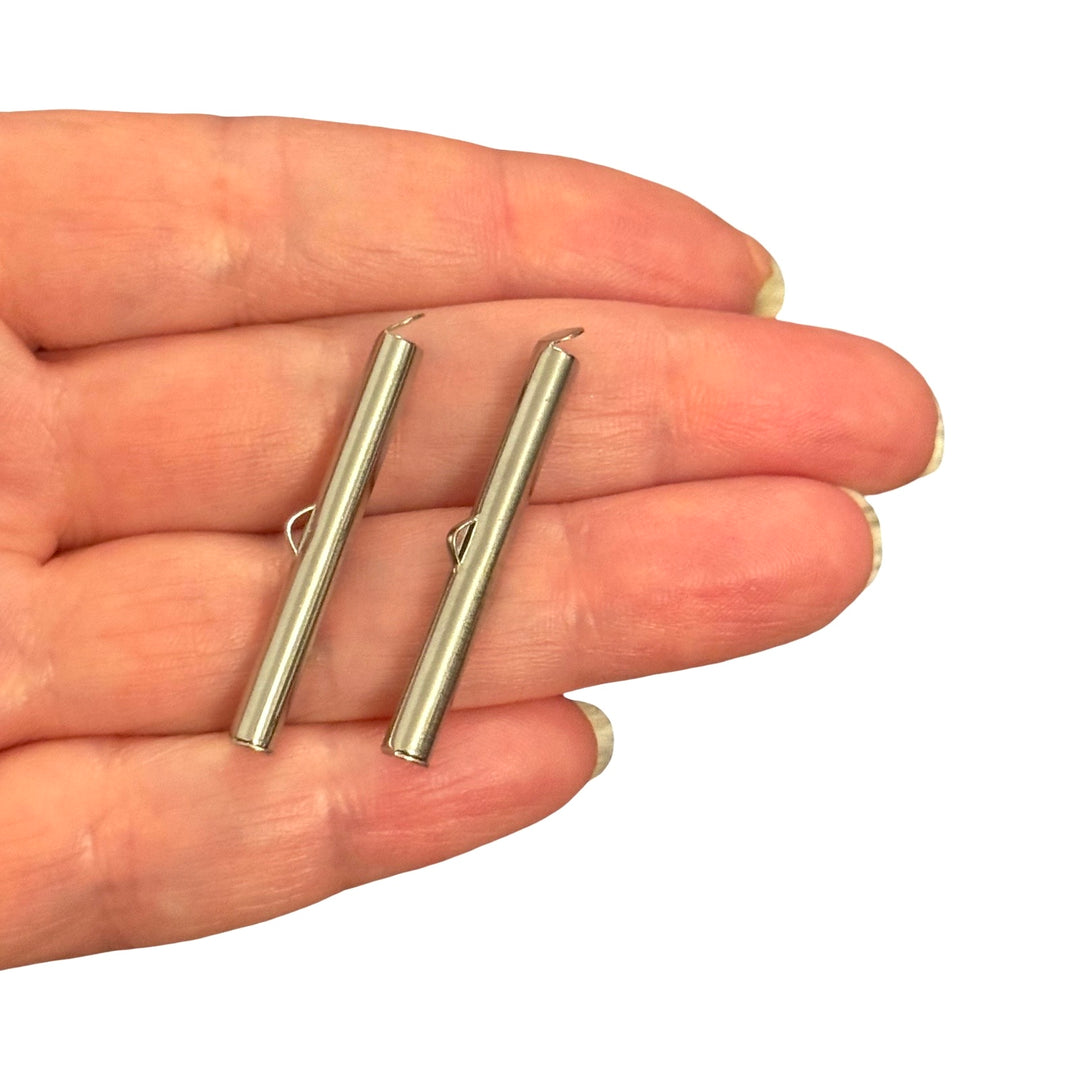 Waterproof Stainless Steel Slide End Tubes for Miyuki – 35mm Silver Beadwork Ends for Delica &amp; Seed Beads, Pair