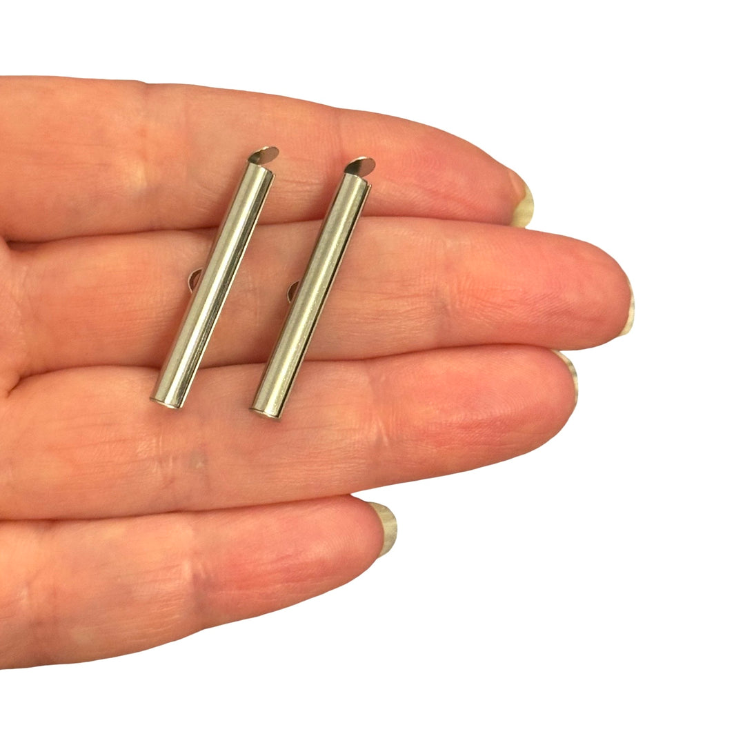 Waterproof Stainless Steel Slide End Tubes for Miyuki – 30mm Silver Beadwork Ends for Delica &amp; Seed Beads, Pair