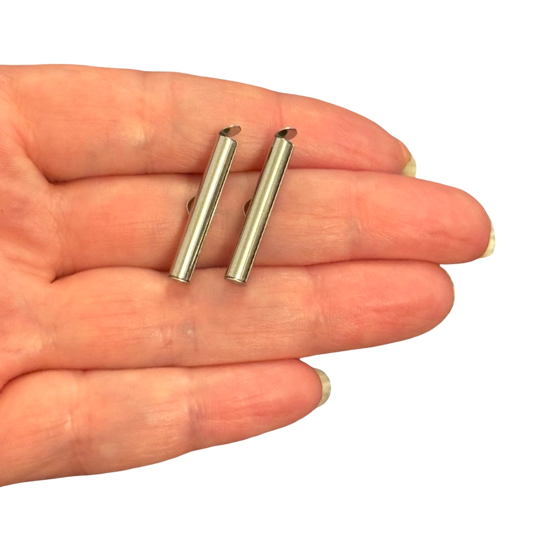 Waterproof Stainless Steel Slide End Tubes for Miyuki – 25mm Silver Beadwork Ends for Delica &amp; Seed Beads, Pair