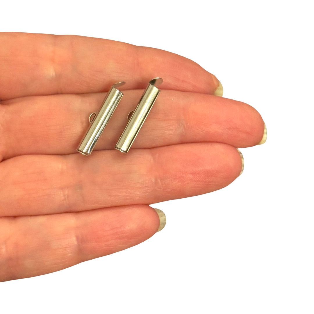Waterproof Stainless Steel Slide End Tubes for Miyuki – 20mm Silver Beadwork Ends for Delica &amp; Seed Beads, Pair