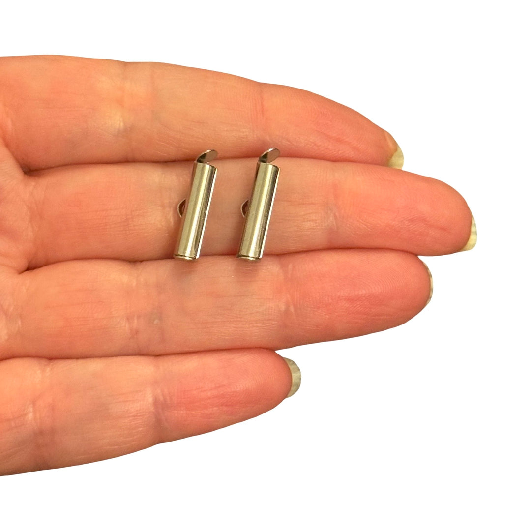 Waterproof Stainless Steel Slide End Tubes for Miyuki – 15mm Silver Beadwork Ends for Delica &amp; Seed Beads, Pair