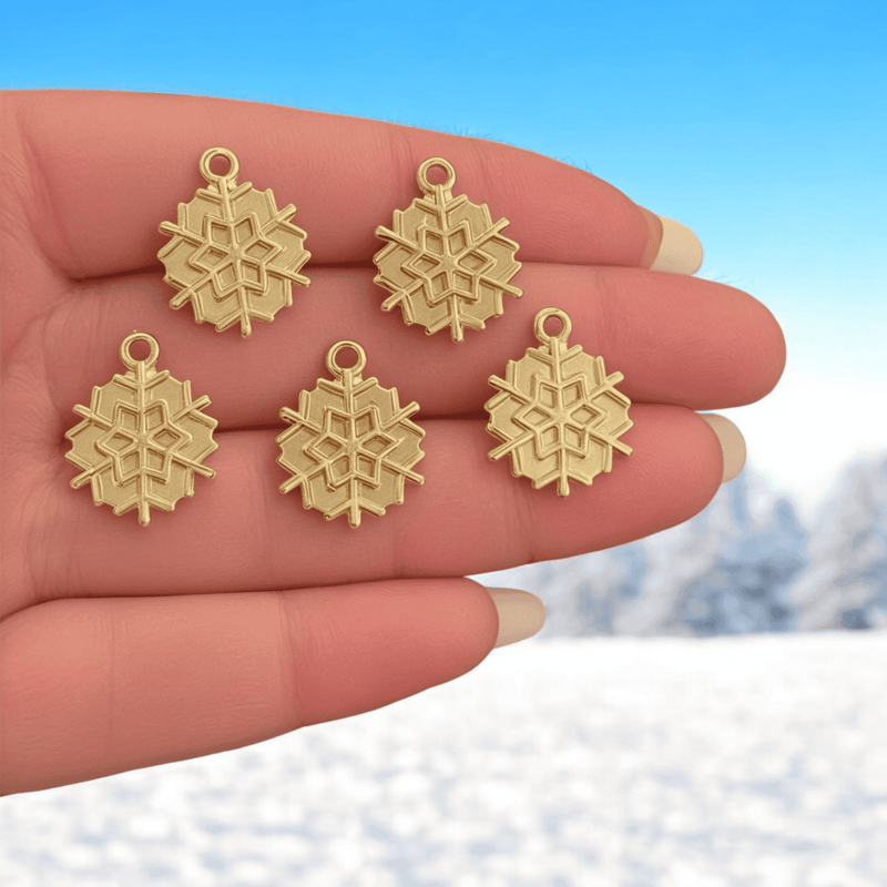 24Kt Gold Plated Christmas Snowflake Charms, 5 pcs in a pack, Christmas Collection Charms