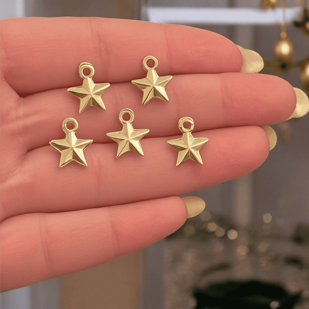 24Kt Gold Plated Christmas Star Charms, 5 pcs in a pack, Christmas Collection Charms