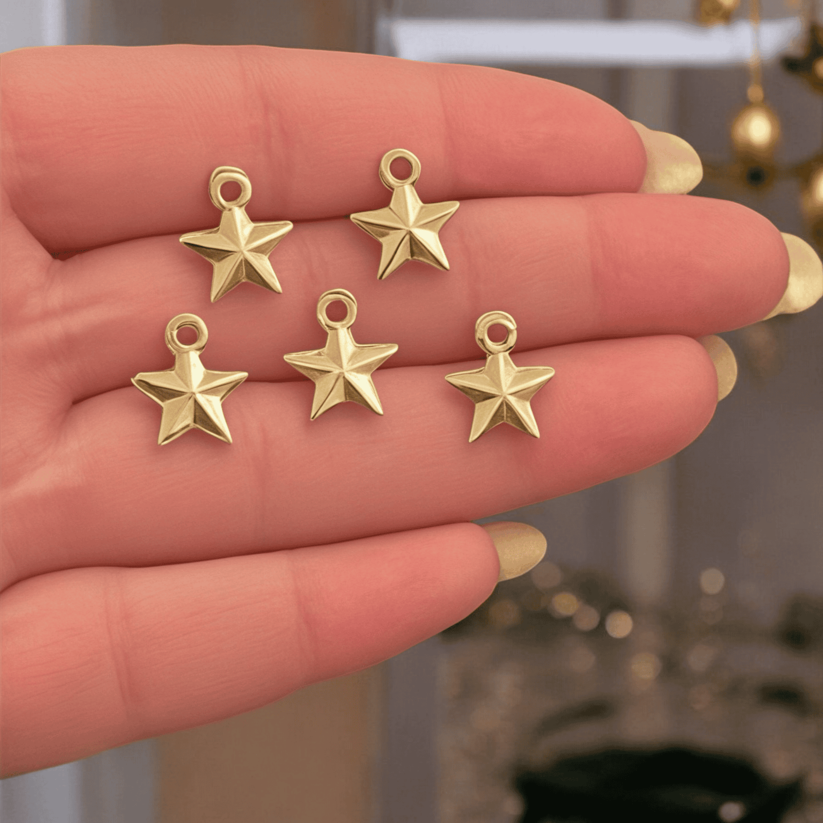 24Kt Gold Plated Christmas Star Charms, 5 pcs in a pack, Christmas Collection Charms