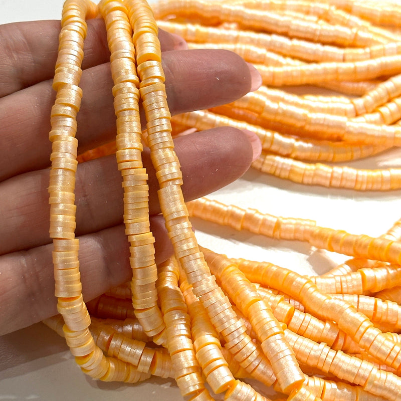 Orange Metallic Heishi Beads, Polymer clay 6x1MM Vinyl Beads