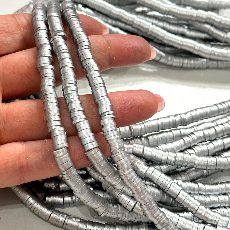 Silver Metallic Heishi Beads Polymer clay 6x1MM Vinyl Beads