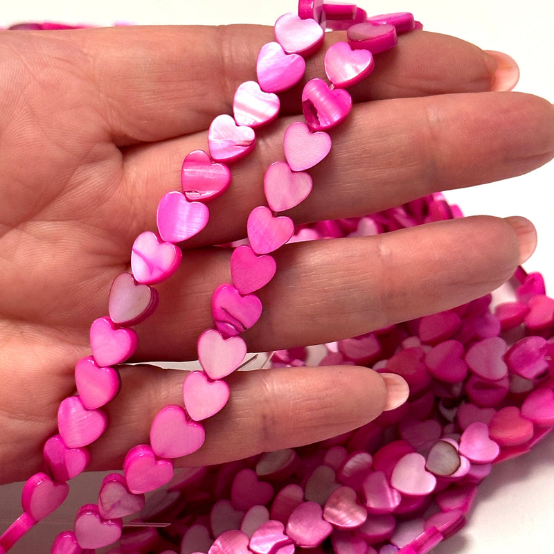 Mother Of Pearl Heart Colored 8mm Beads, Vertical Hole 48 Beads Strand