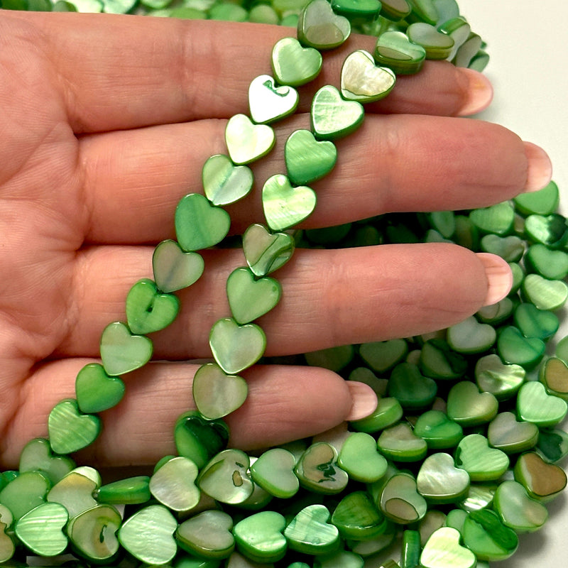 Mother Of Pearl Heart Colored 8mm Beads, Vertical Hole 48 Beads Strand