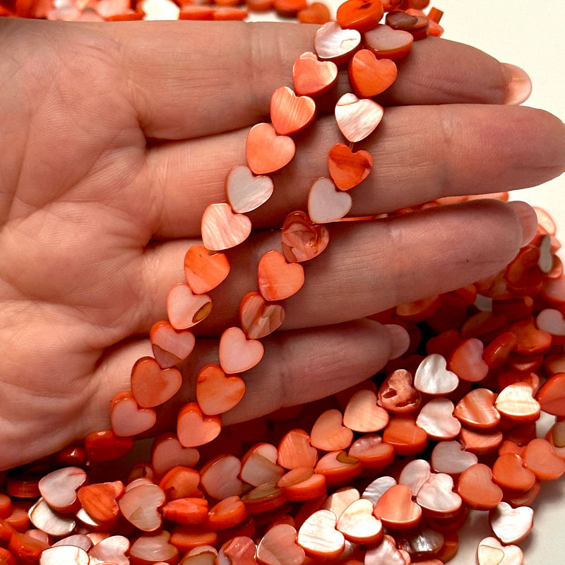 Mother Of Pearl Heart Colored 8mm Beads, Vertical Hole 48 Beads Strand