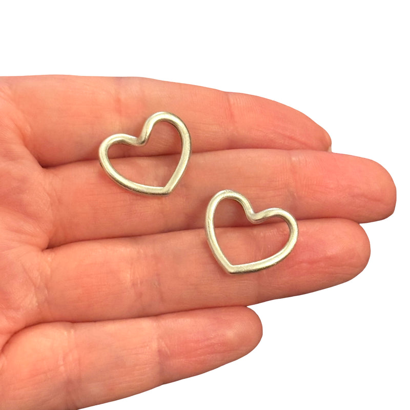 Antique Silver Plated Open Heart Pendant, 16x19mm – 2pcs Pack