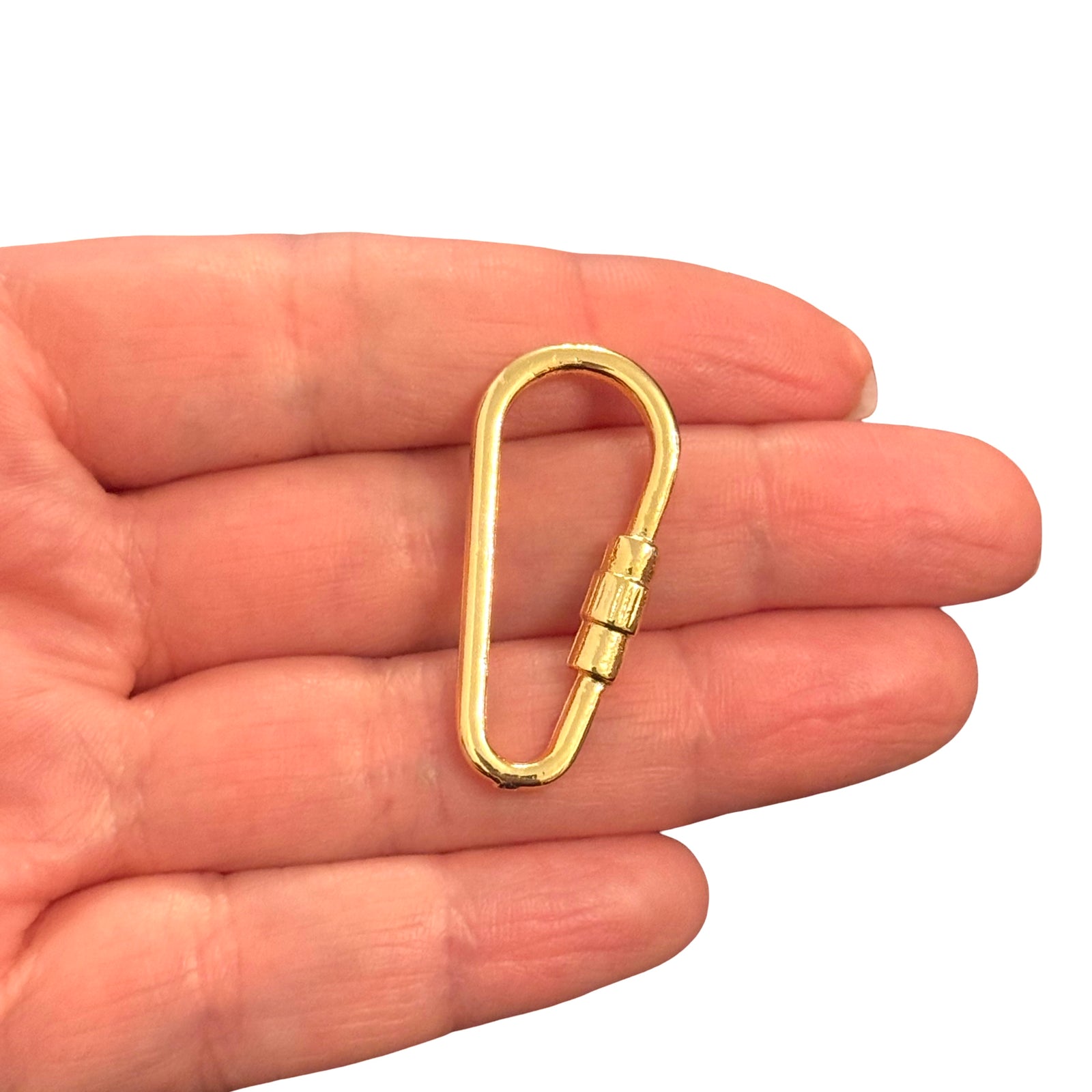 24Kt Gold Plated Carabiner Style Link Pendant, 35x16mm – Fixed Design