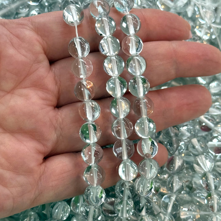 Aurora Borealis Silver Grey Mermaid Beads – Iridescent Round Glass Beads 8mm, 47 Beads per Strand