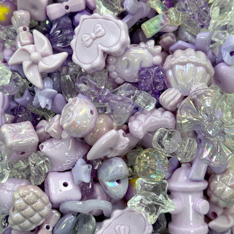 Lavender Phone Lanyard Bead Mix – 50g Assorted Bows, Hearts & Charms