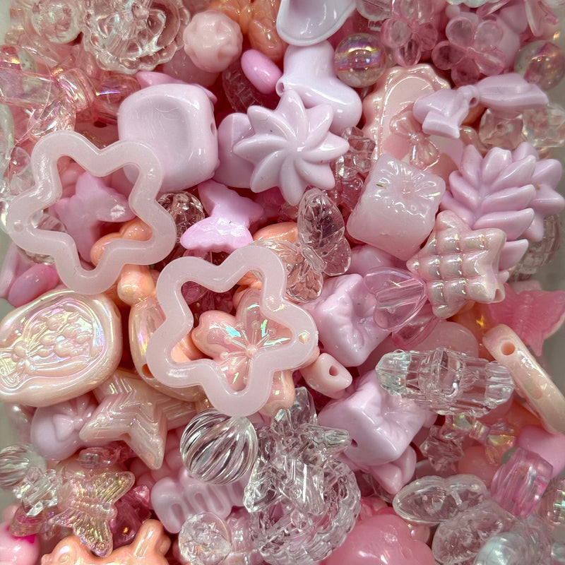 Blush Pink Phone Lanyard Bead Mix – 50g Assorted Bows, Hearts & Charms