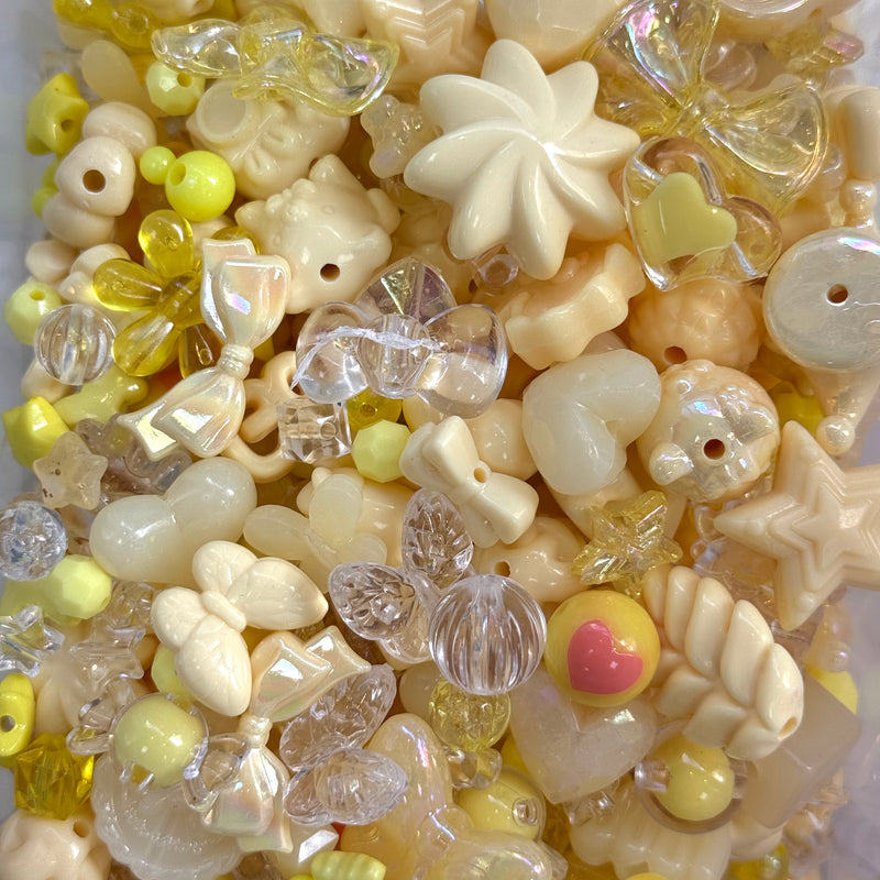 Pastel Yellow Phone Lanyard Bead Mix – 50g Assorted Bows, Hearts & Charms