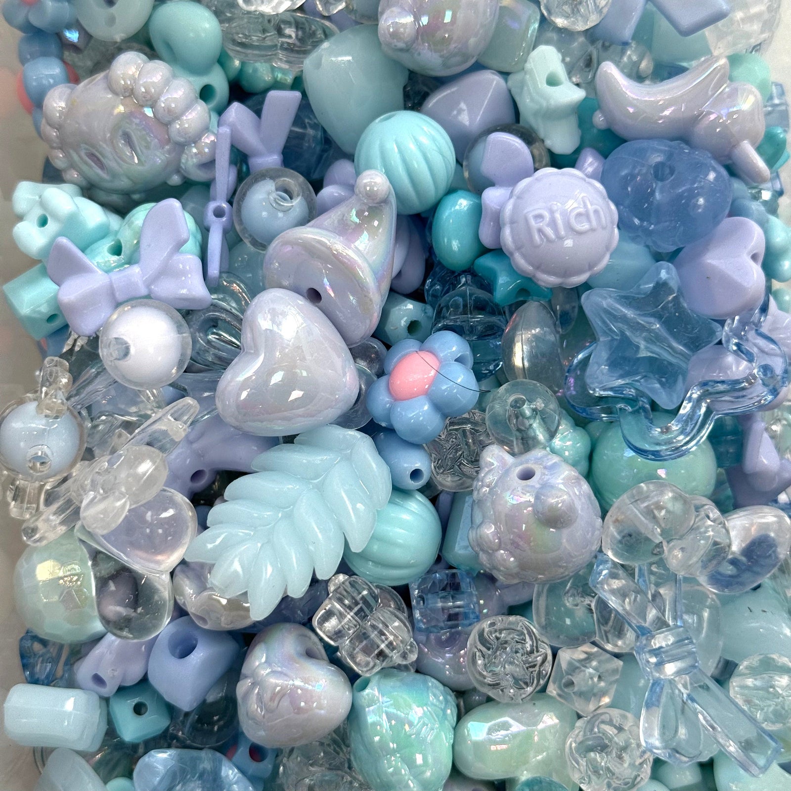 Pastel Blue Phone Lanyard Bead Mix – 50g Assorted Bows, Hearts & Charms