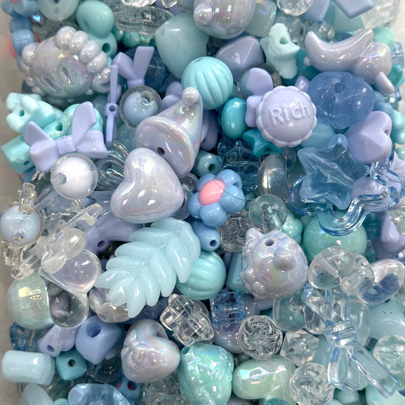 Pastel Blue Phone Lanyard Bead Mix – 50g Assorted Bows, Hearts & Charms