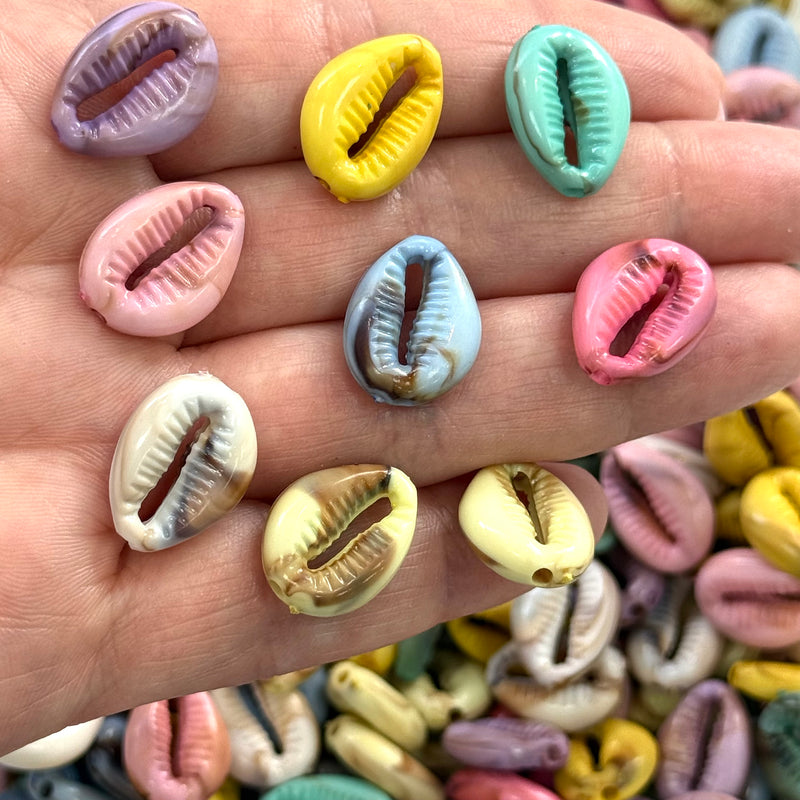 Coloured Acrylic Cowrie Shell Beads – 50g Pack