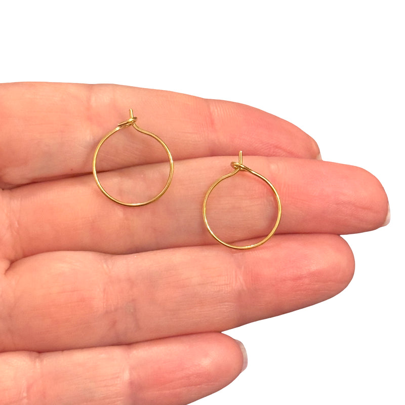 24Kt Gold Plated 15mm Thin Wire Hoop Earrings – Lightweight Hypoallergenic Stainless Steel, Sold by Pair