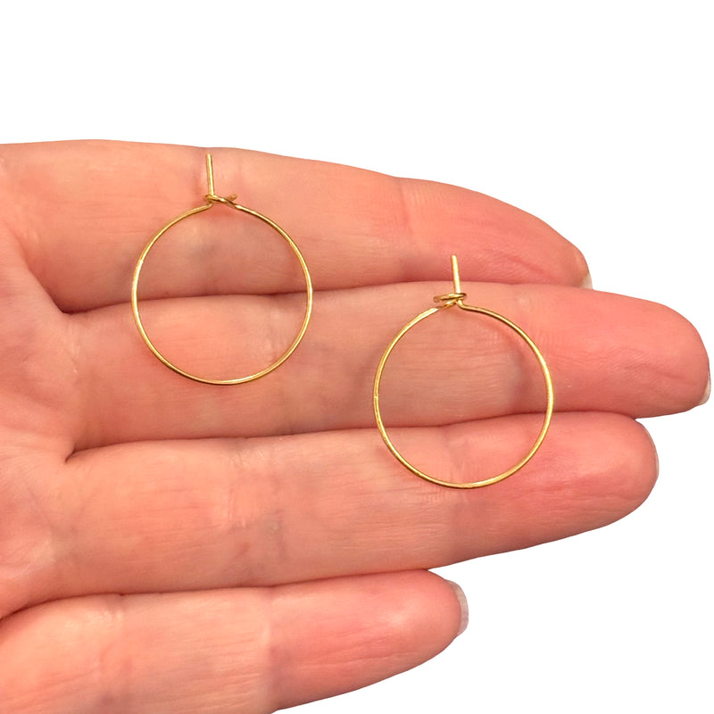 24Kt Gold Plated Stainless Steel Hoop Earring Findings – 20mm Wire Hoops with Open Loop, Sold by Pair