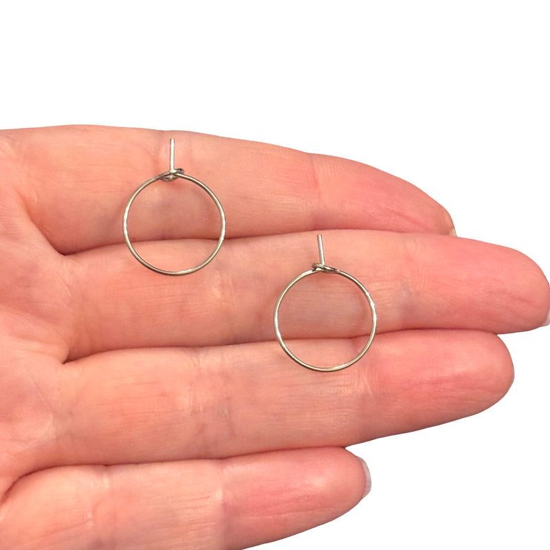 Stainless Steel Lightweight Hypoallergenic Hoop Earring Findings – 15mm Wire Hoops with Open Loop, Sold by Pair