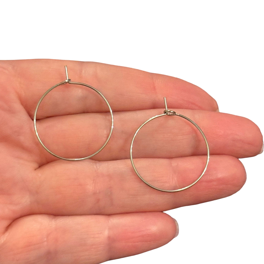 Stainless Steel Lightweight Hypoallergenic Hoop Earring Findings – 25mm Wire Hoops with Open Loop, Sold by Pair
