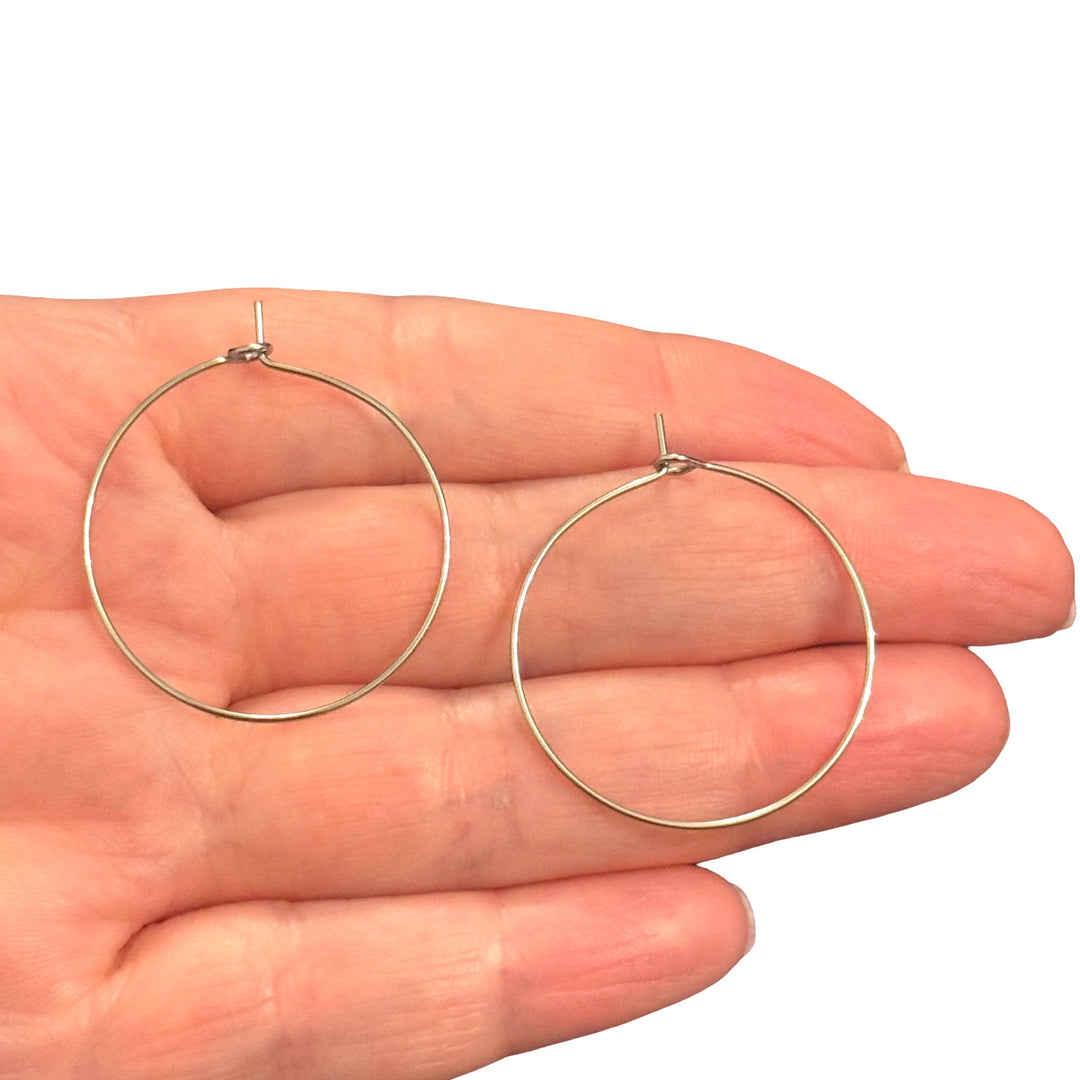 Stainless Steel Lightweight Hypoallergenic Hoop Earring Findings – 30mm Wire Hoops with Open Loop, Sold by Pair