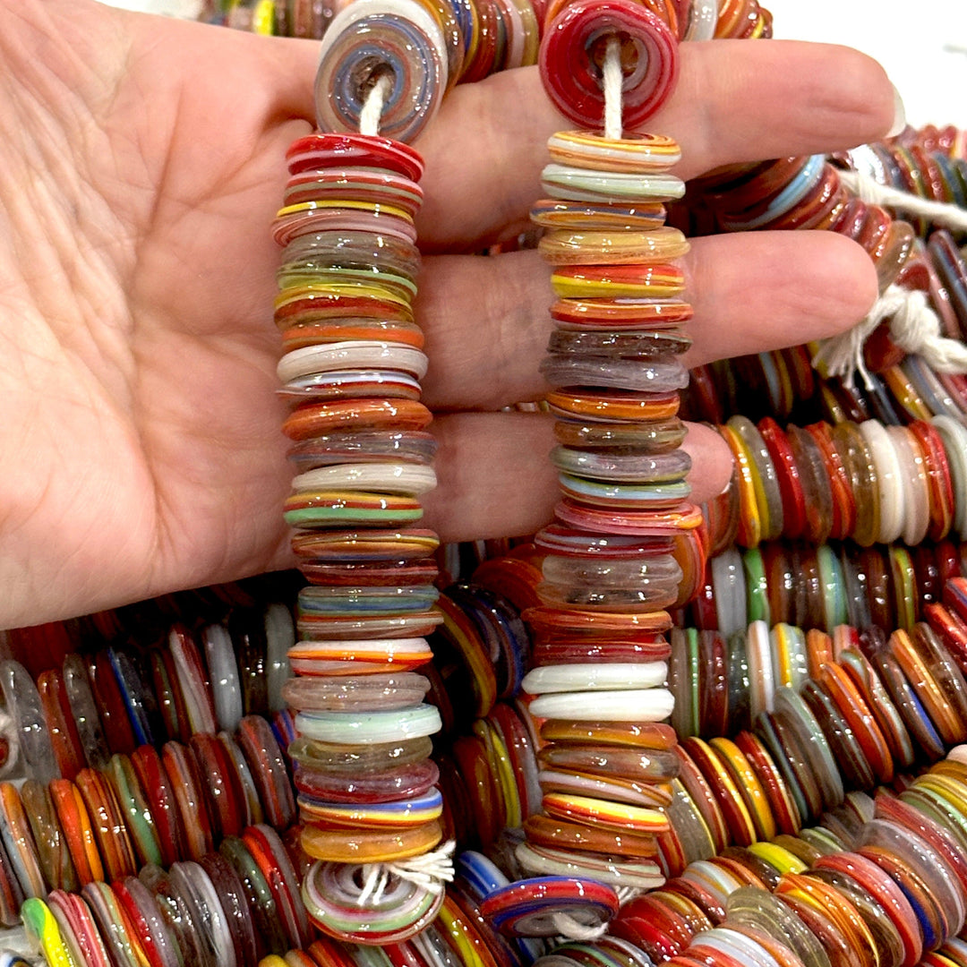 Turkish Artisan Hand Made Glass Large Ring Beads, 50 Beads in a pack