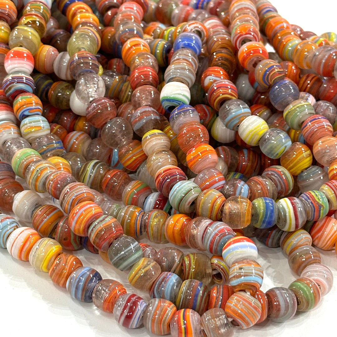 Traditional Turkish Artisan Handmade Round Glass Beads, Large Hole Glass Beads, 10 Beads in a pack