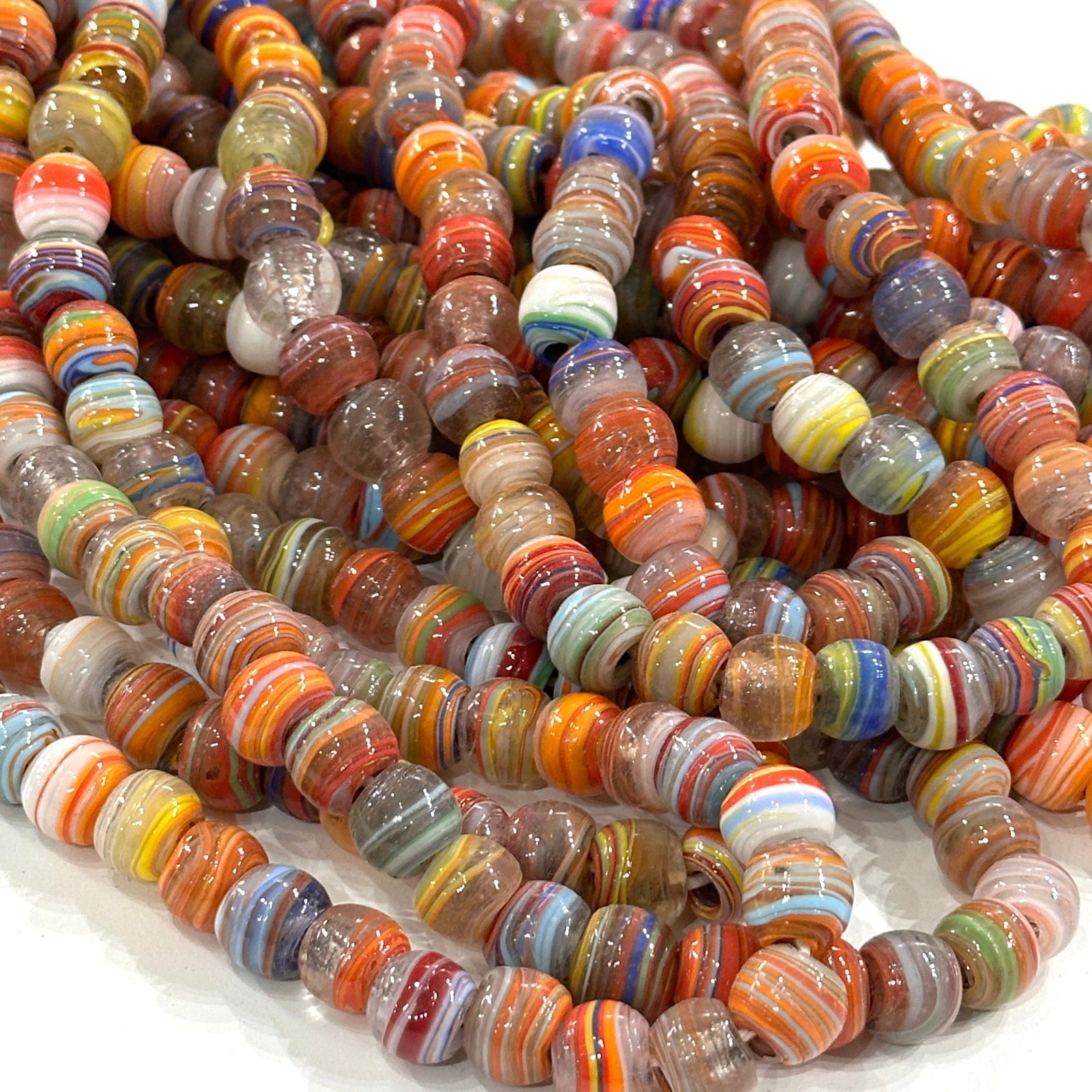 Traditional Turkish Artisan Handmade Round Glass Beads, Large Hole Glass Beads, 10 Beads in a pack