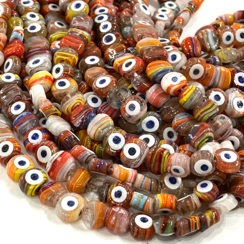 Traditional Turkish Artisan Handmade Glass Evil Eye Beads, Large Hole Evil Eye Glass Beads,  25 Beads per pack