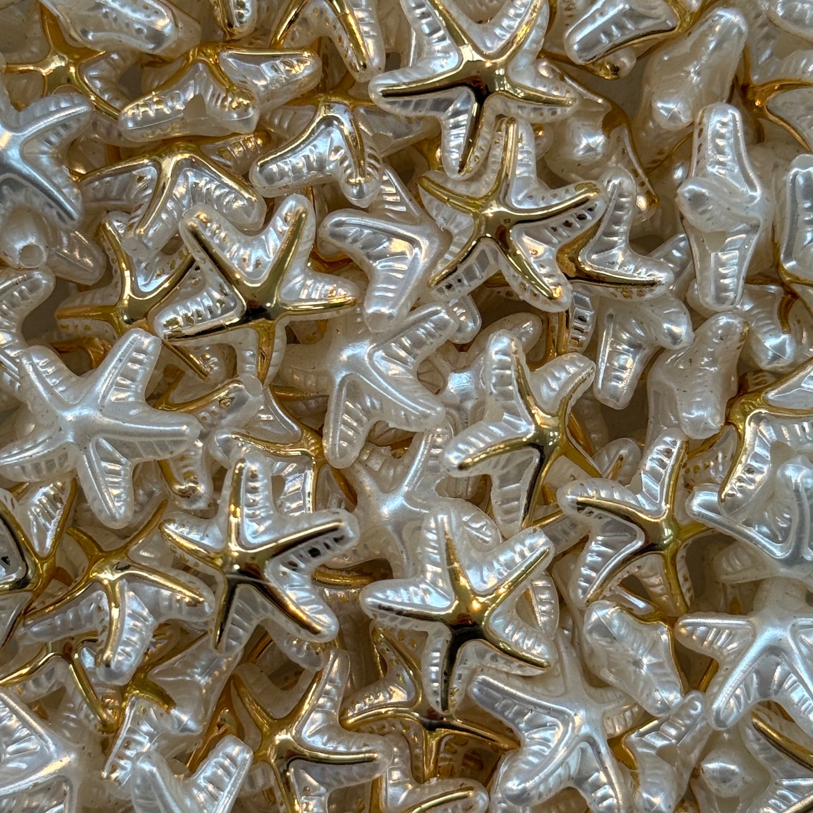 Pearl White & Gold 3D Starfish Beads 