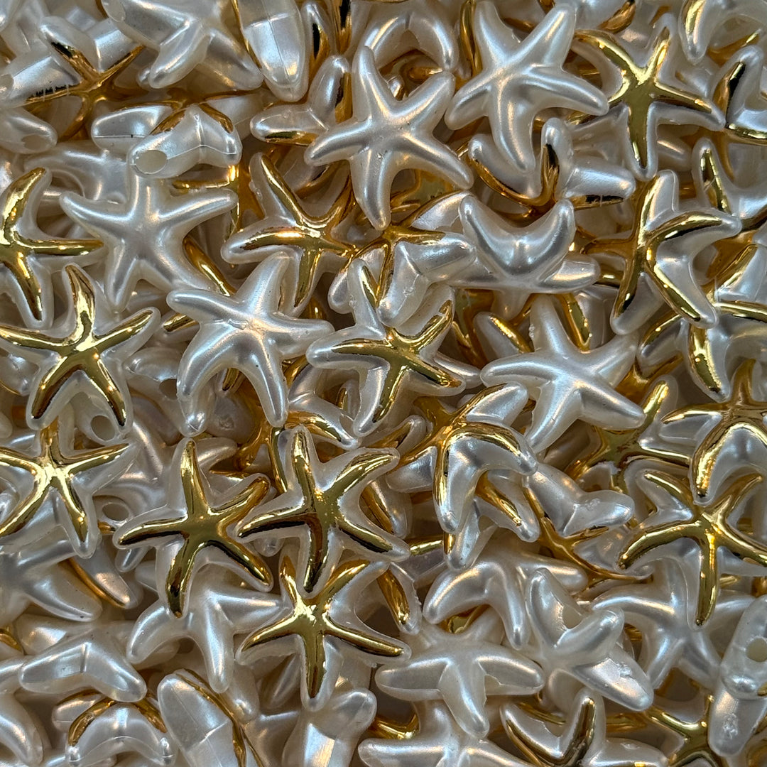 Pearl White &amp; Gold Mini Starfish Beads